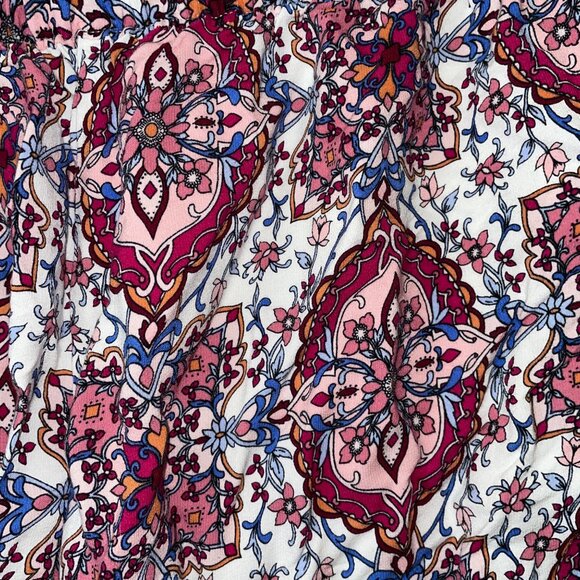 Loft Womens Small Bohemian Style White & Pink Floral Patterned Pants - Picture 8 of 8